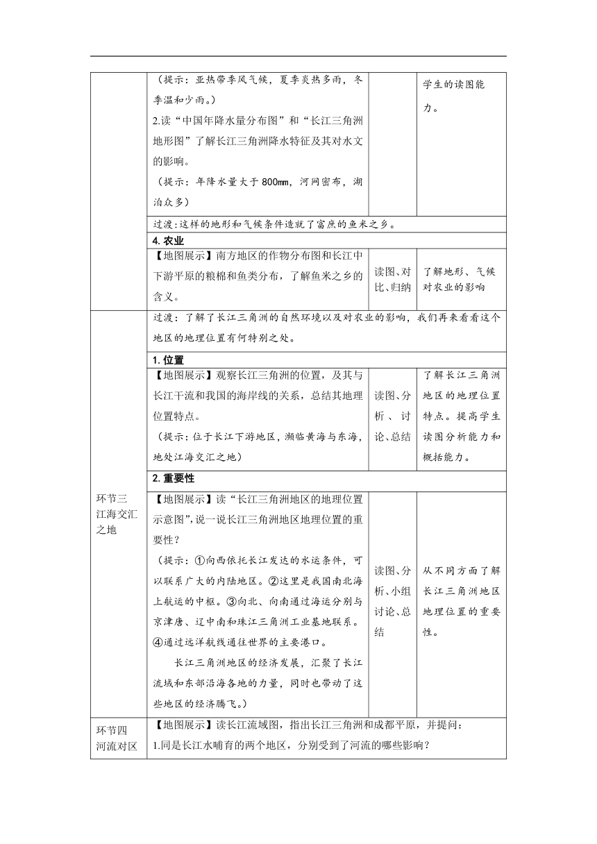 地理人教版八年级下册第七章第二节“鱼米之乡”——长江三角洲地区 第1课时 教案（表格式）