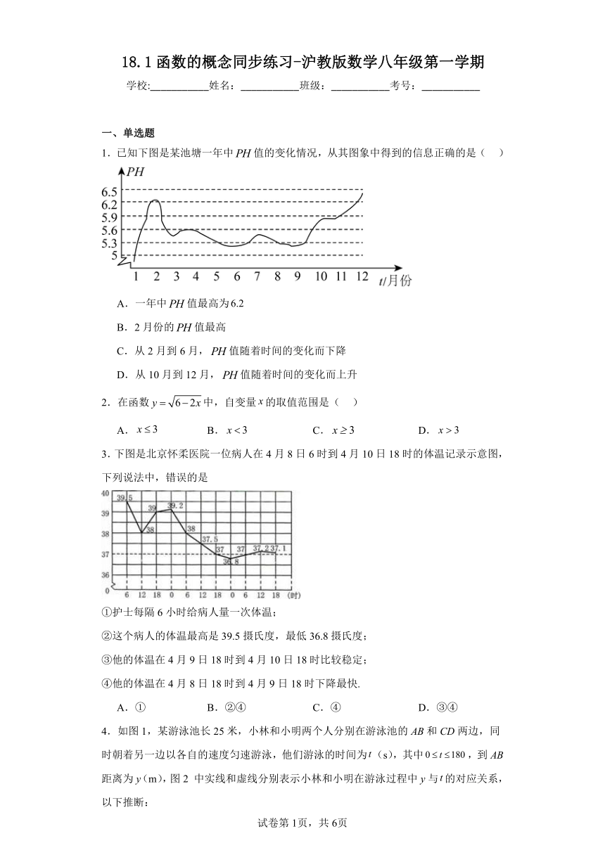 沪教版数学八年级第一学期18.1函数的概念 同步练习（含简单答案）