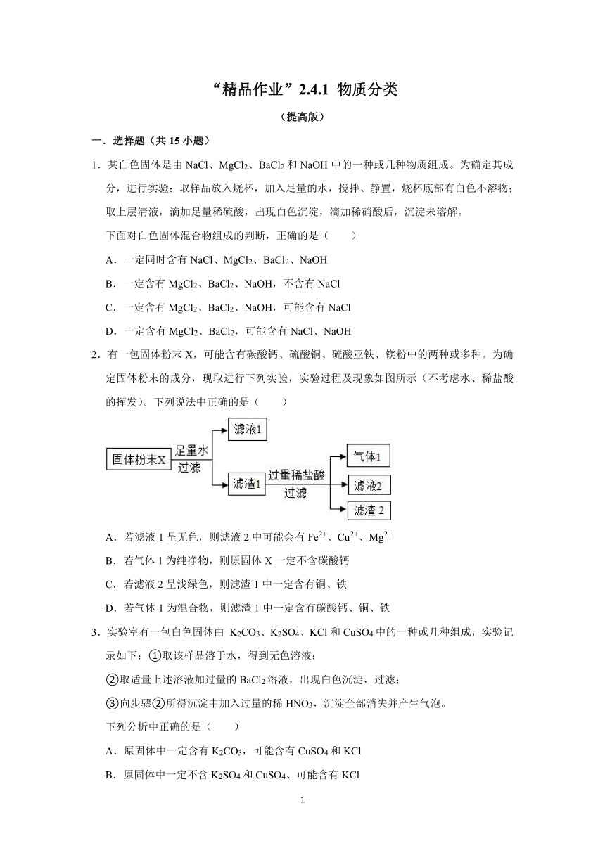 “精品作业”2.4.2 物质分类（提高版，含答案）