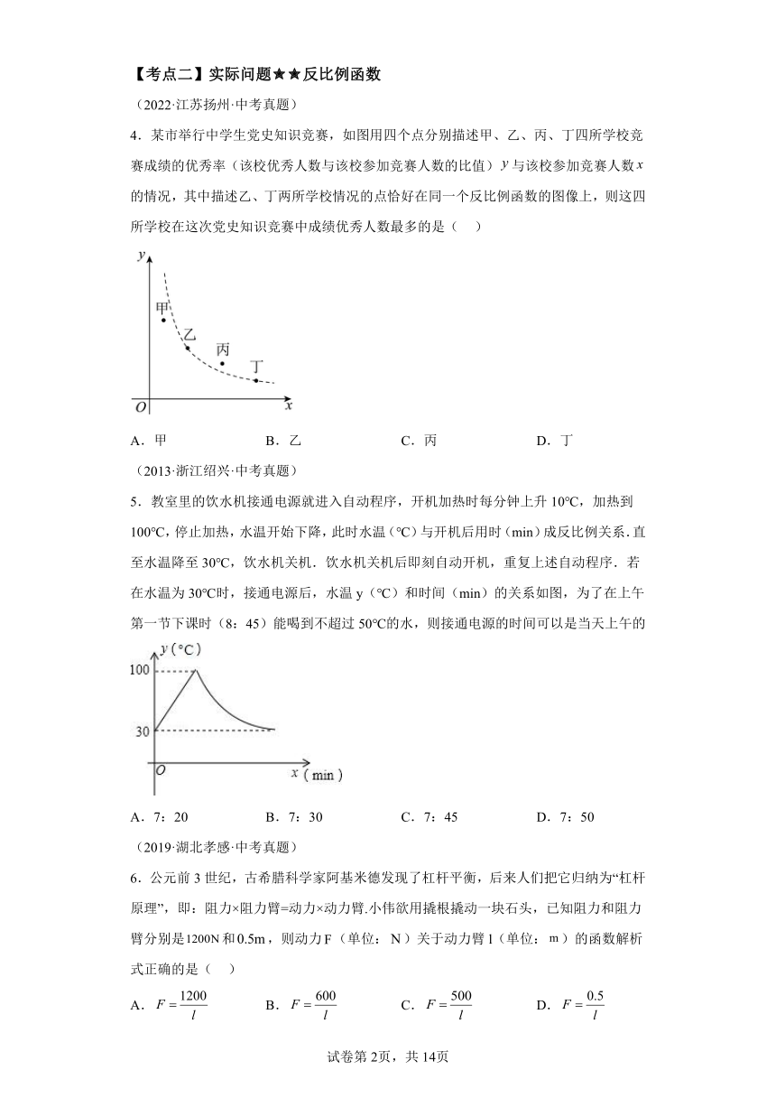 专题26.32《反比例函数》中考常考考点专题（2） 巩固篇 专项练习（含解析）2023-2024学年九年级数学下册人教版专项讲练