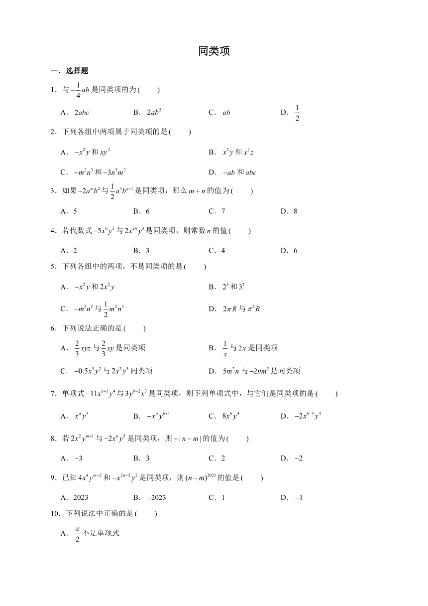 3.4.1同类项 课时练习（含答案） 2023-2024学年华东师大版数学七年级上册