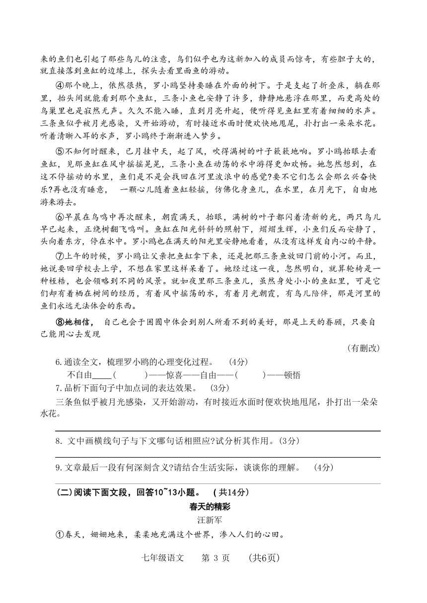 河南省濮阳市2023-2024学年七年级上学期11月期中语文试题（无答案）