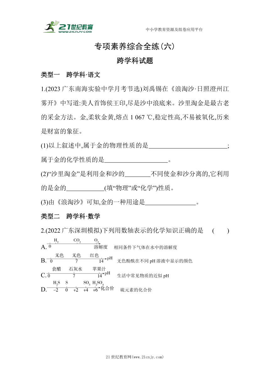 （五四制鲁教版）化学九年级全册期末复习：06-专项素养综合全练(六)　跨学科试题