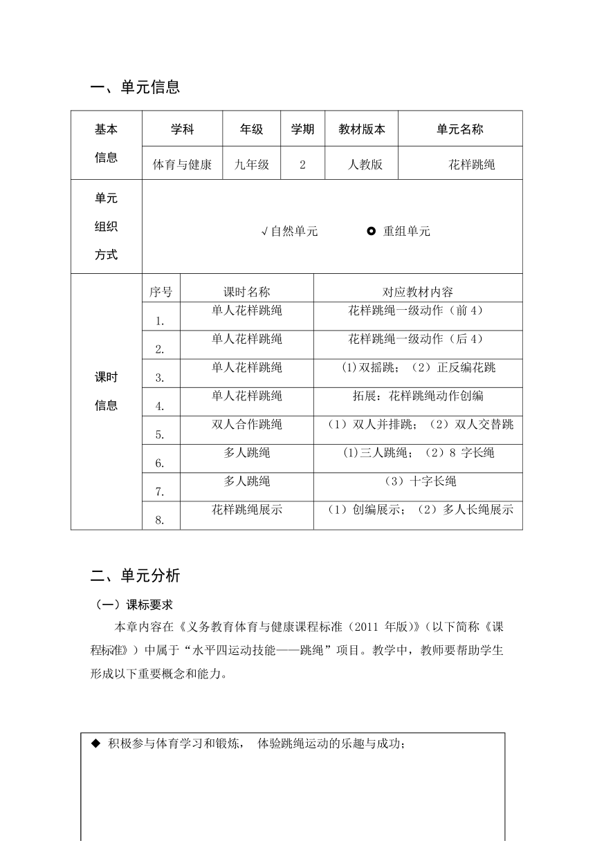 新课标体育作业设计九年级下册《 花样跳绳》