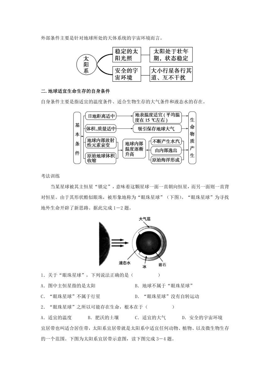 2024届高考地理考法训练学案：地球存在生命的条件（含答案）