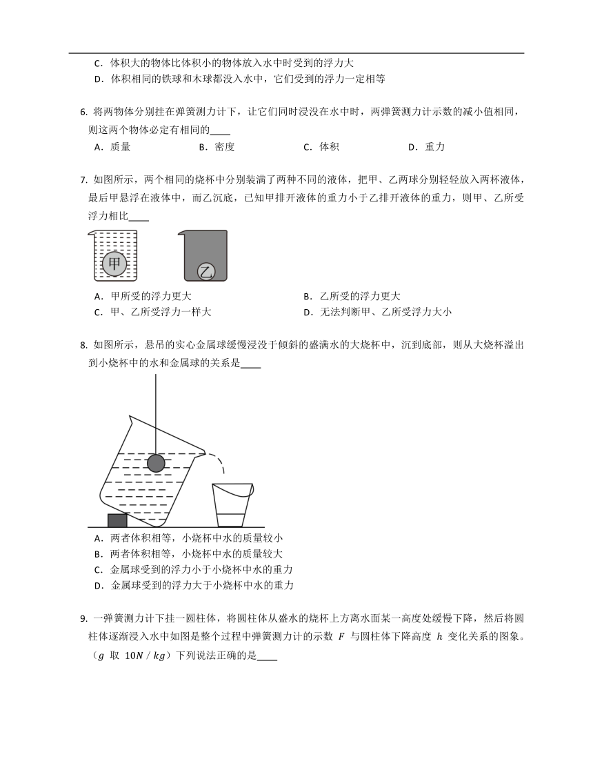 人教版八下10.2阿基米德原理  同步练习（含解析）