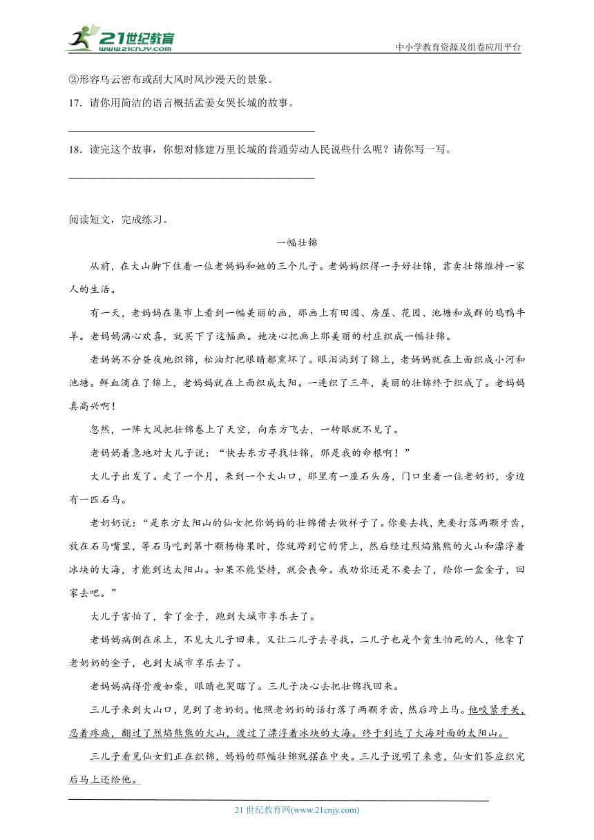 -统编版语文五年级上册第三单元阅读理解精选题（含答案）