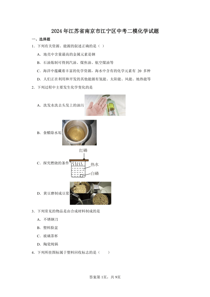 2024年江苏省南京市江宁区中考二模化学试题（无答案）