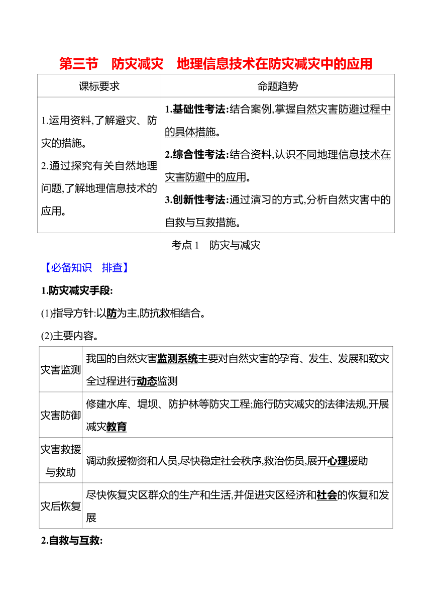 2024届高三地理一轮复习系列 第七章 第三节　防灾减灾　地理信息技术在防灾减灾中的应用 复习学案（含解析）