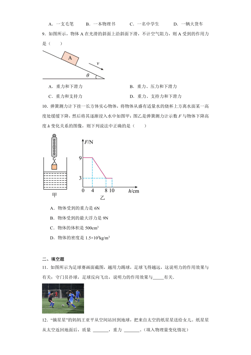 苏科版物理八年级下册8.2重力力的示意图课时练习（含答案）