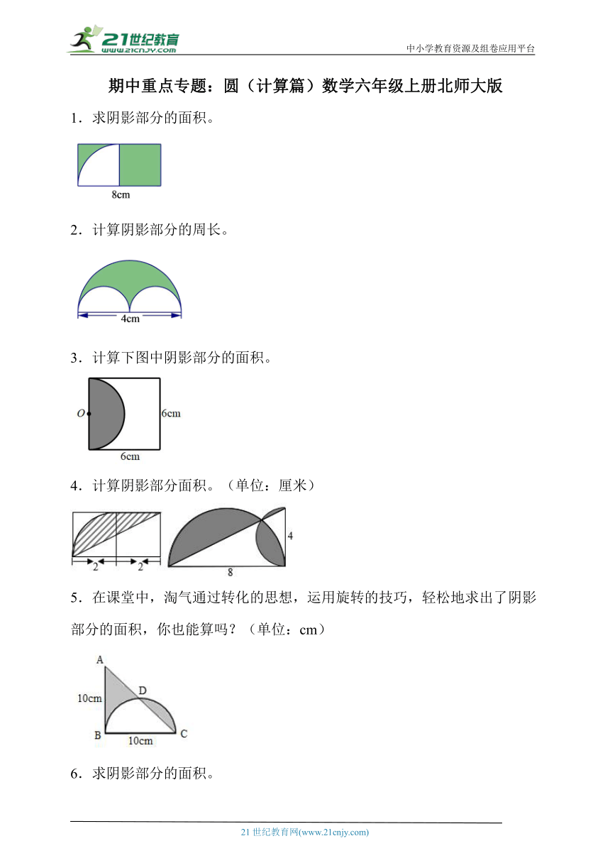 期中重点专题：圆（计算篇）数学六年级上册北师大版（含解析）