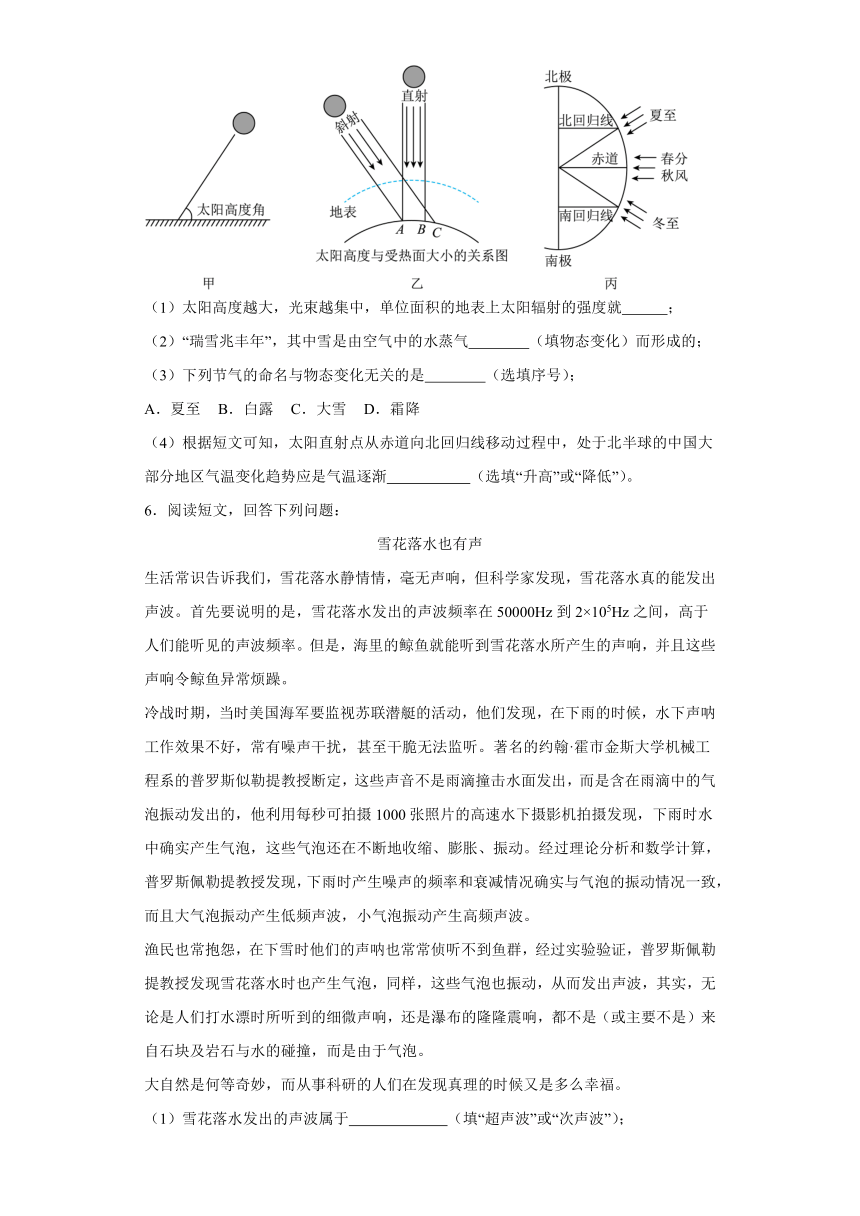 2023-2024学年人教版八年级上册物理期末专项训练：科普阅读题（含答案）