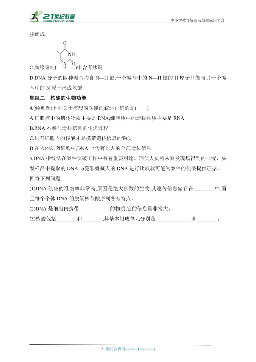 2024人教版高中化学选择性必修3同步练习题--第三节　核酸（含解析）