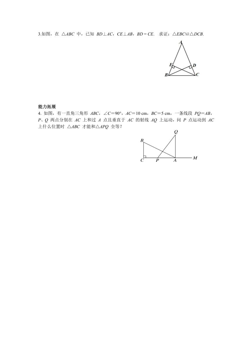 北师大版数学八年级下册1.2 第2课时 直角三角形全等的判定 导学案 （含答案）