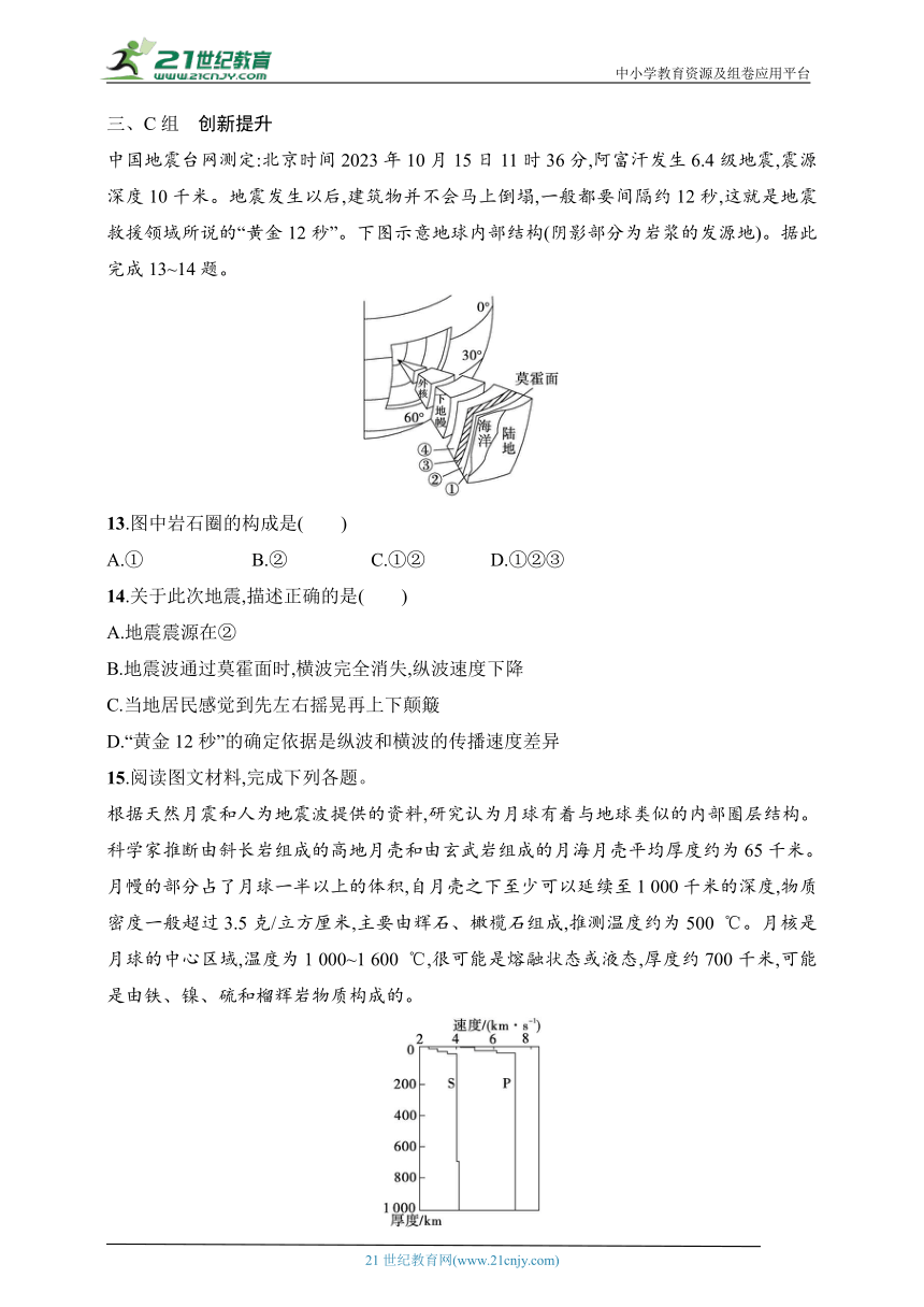 2024浙江专版新教材地理高考第一轮基础练--考点分层练7　地球的圈层结构（含解析）