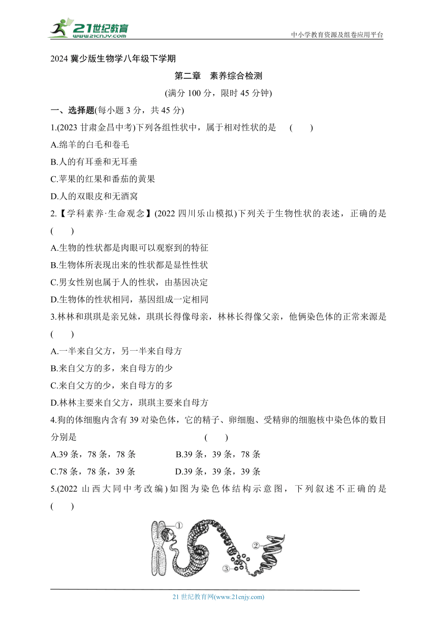 2024冀少版生物学八年级下学期--第二章   素养综合检测(含解析)