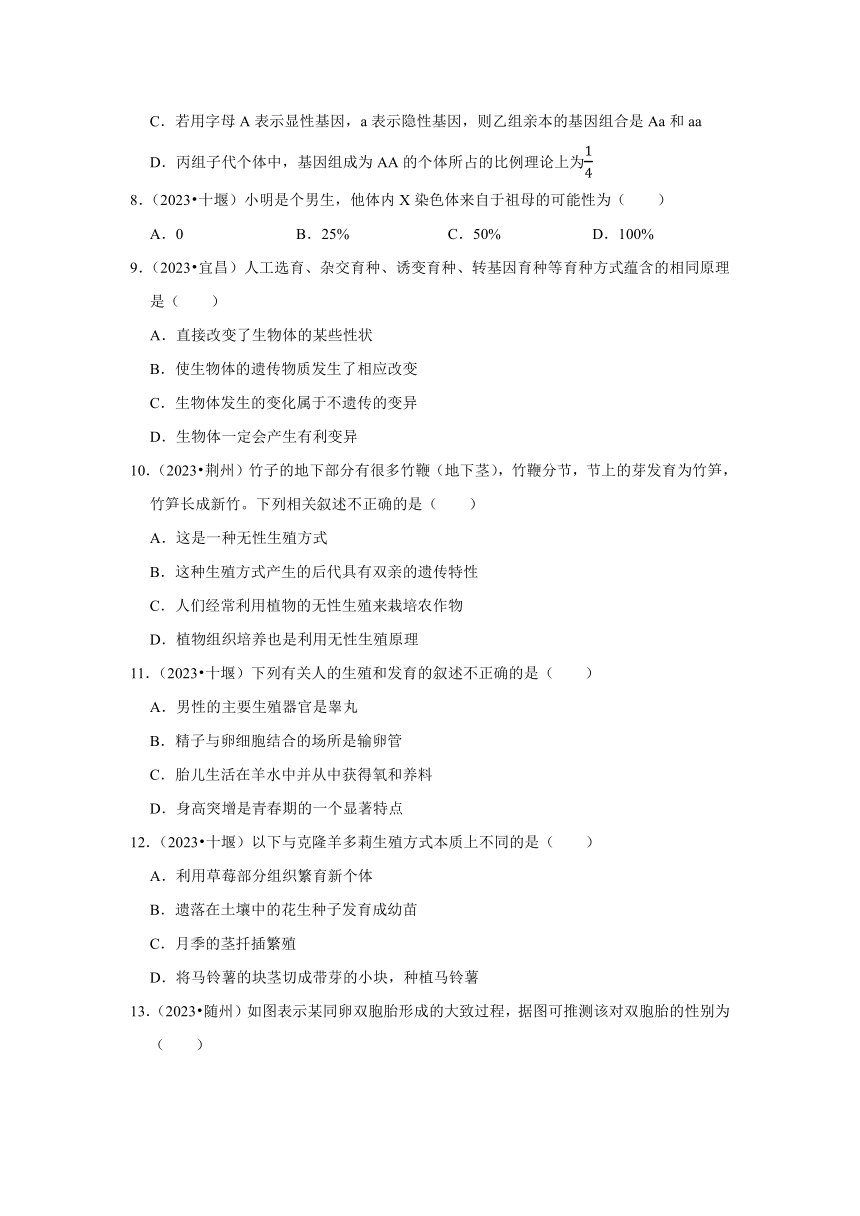 专题5生物的生殖、发育与遗传——2022-2023年湖北省中考生物试题分类（word版+解析版）