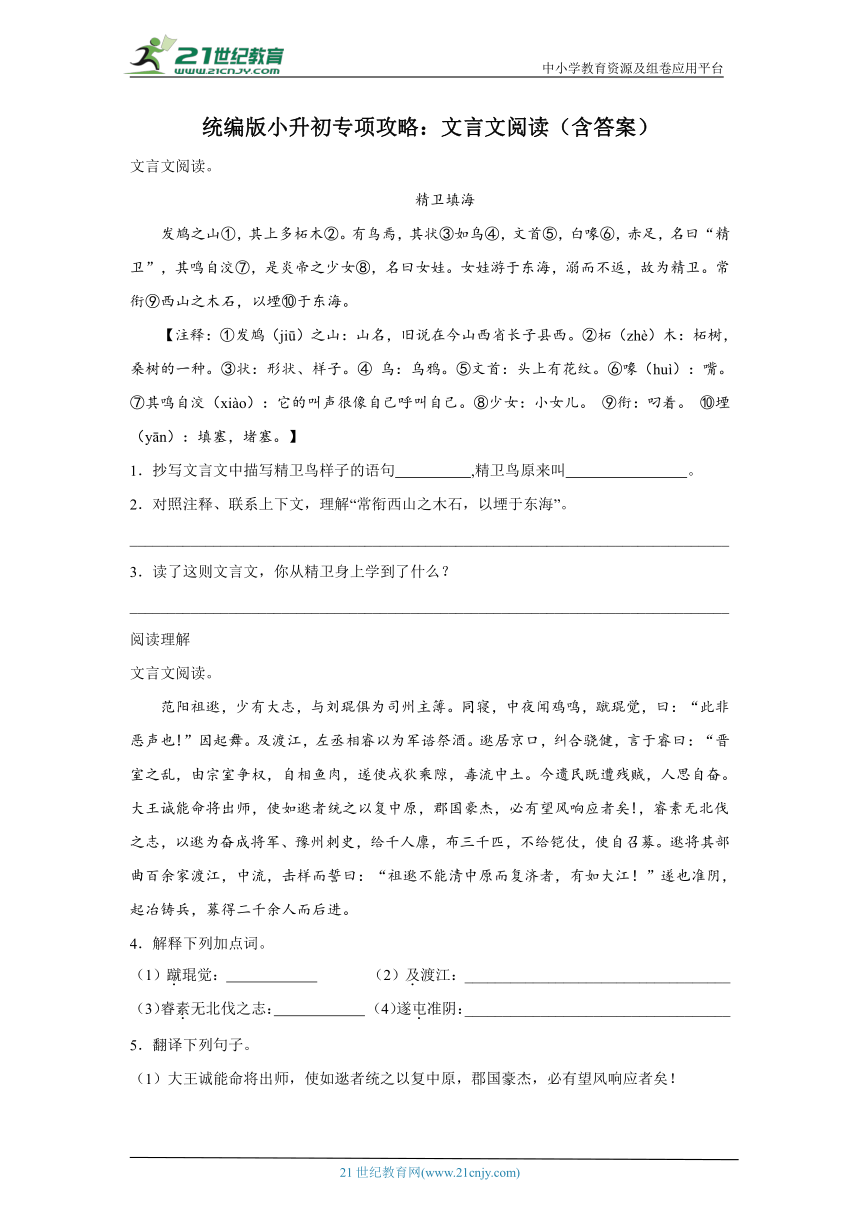 统编版语文小升初专项攻略：文言文阅读（含答案）