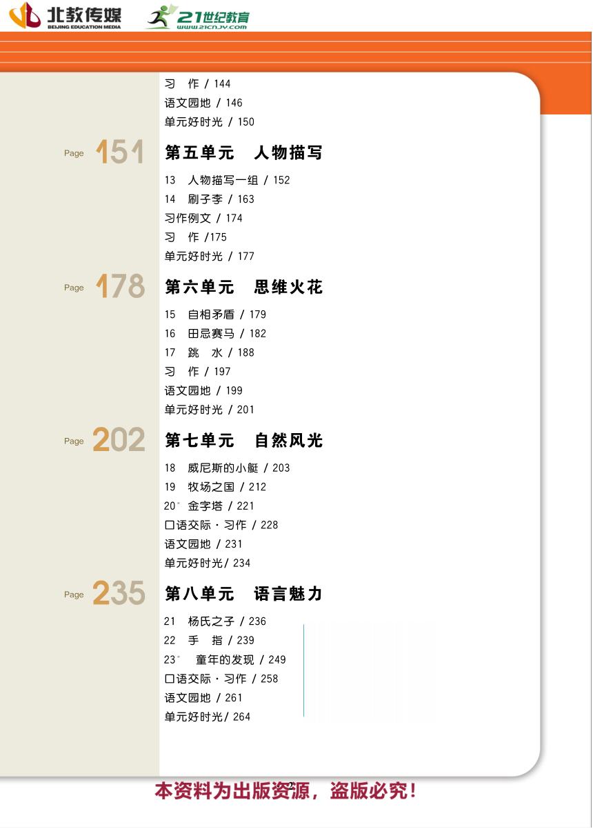 【1+1轻巧夺冠】同步学案-统编版语文五年级下册-目录+索引（pdf版）