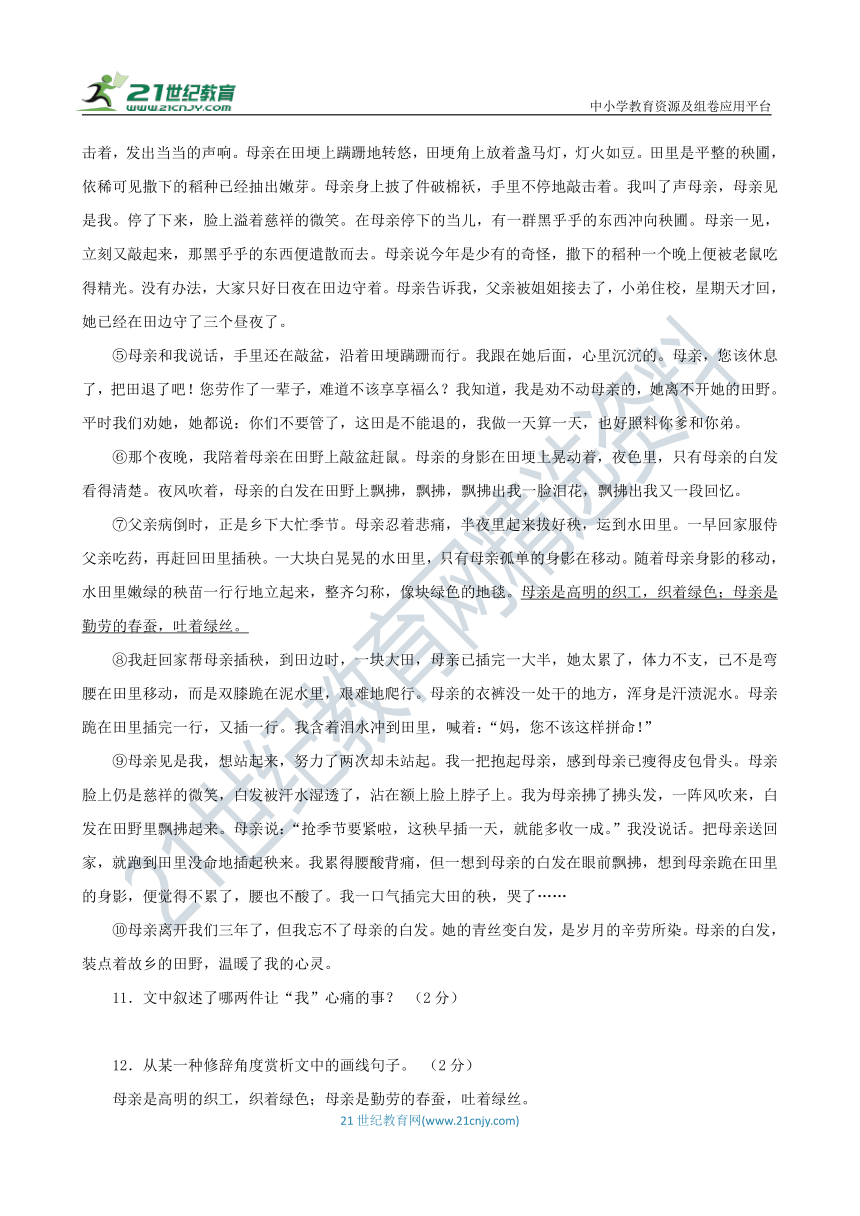 七年级语文上册第二单元综合复习与测试卷（含答案解析）