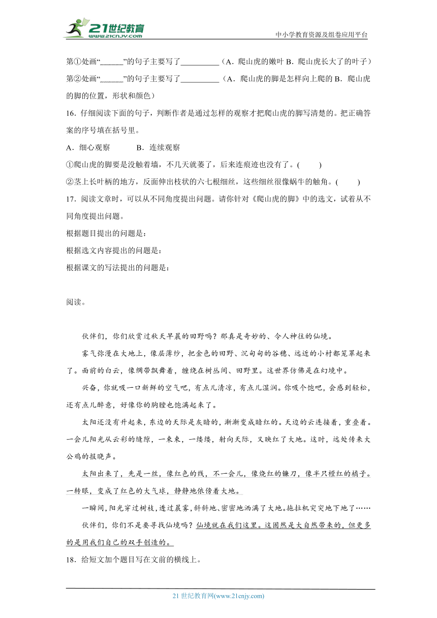 统编版语文四年级上册期中突破好帮手检测卷-（含答案）