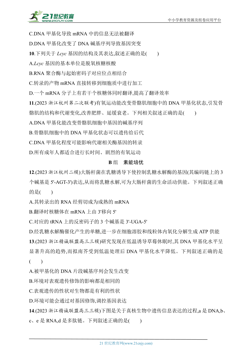 2025浙科版新教材生物学高考第一轮基础练--作业31　基因控制性状与表观遗传（含解析）