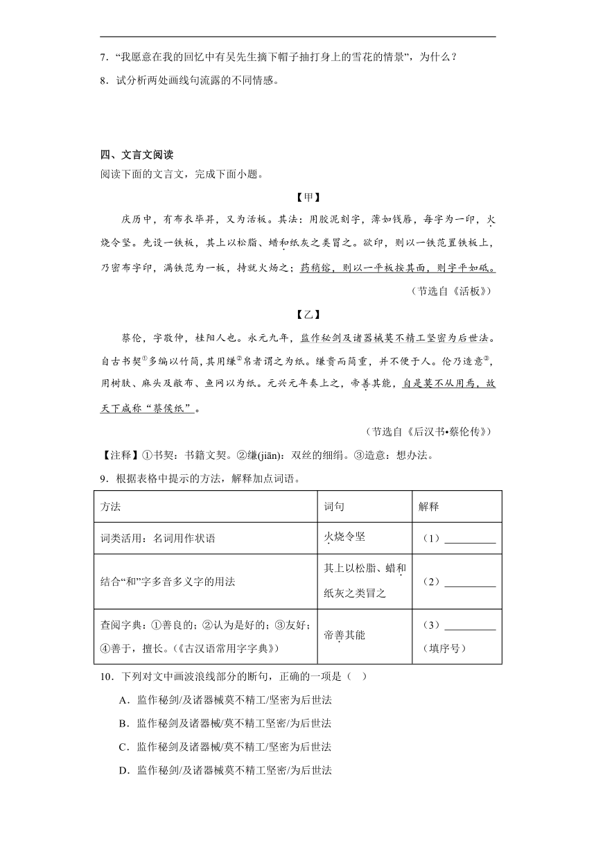 2024年中考语文一轮复习七年级下册基础试题（十）（含答案）