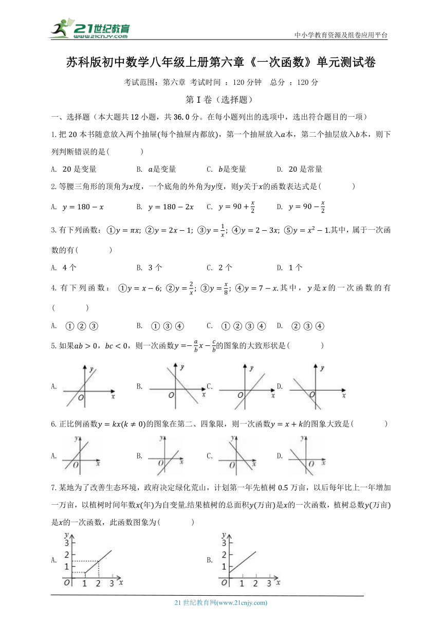 苏科版初中数学八年级上册第六章《一次函数》单元测试卷（较易）（含解析）