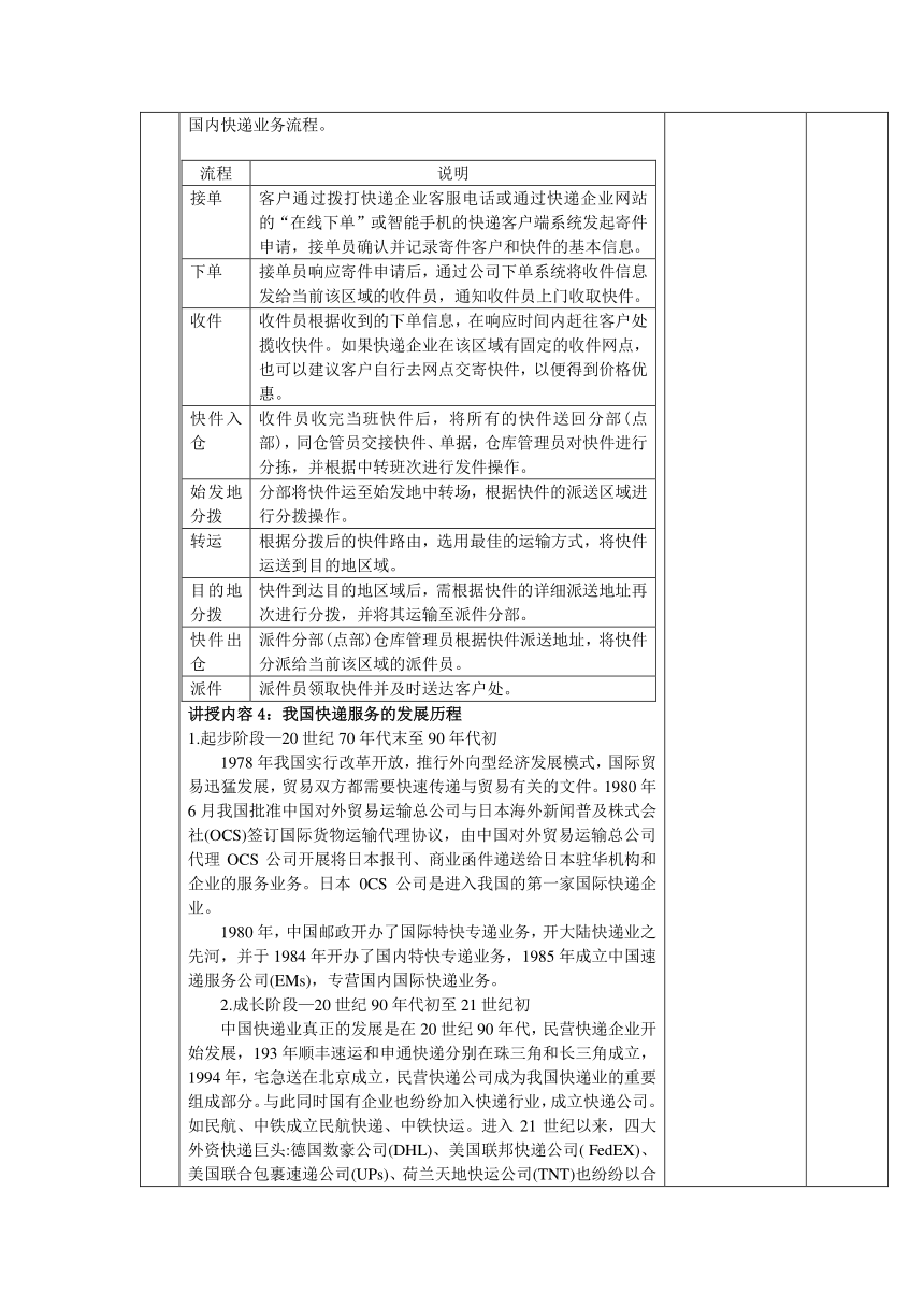 1.2认识国内快递业务  教案（表格式）-《快递实务》同步教学（电子工业版）