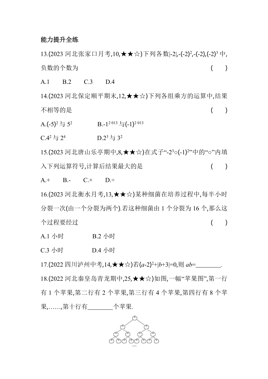 冀教版数学七年级上册1.10　有理数的乘方素养提升练（含解析）
