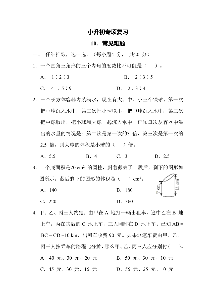 人教版数学小升初专项复习10. 常见难题（含答案）