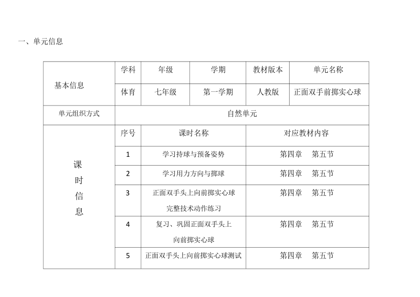 新课标体育与健康作业设计七年级上册《 正面双手头上前掷实心球 》