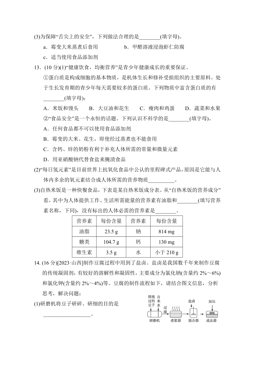 鲁教版初中化学九年级下册第十单元化学与健康综合素质评价（含答案）