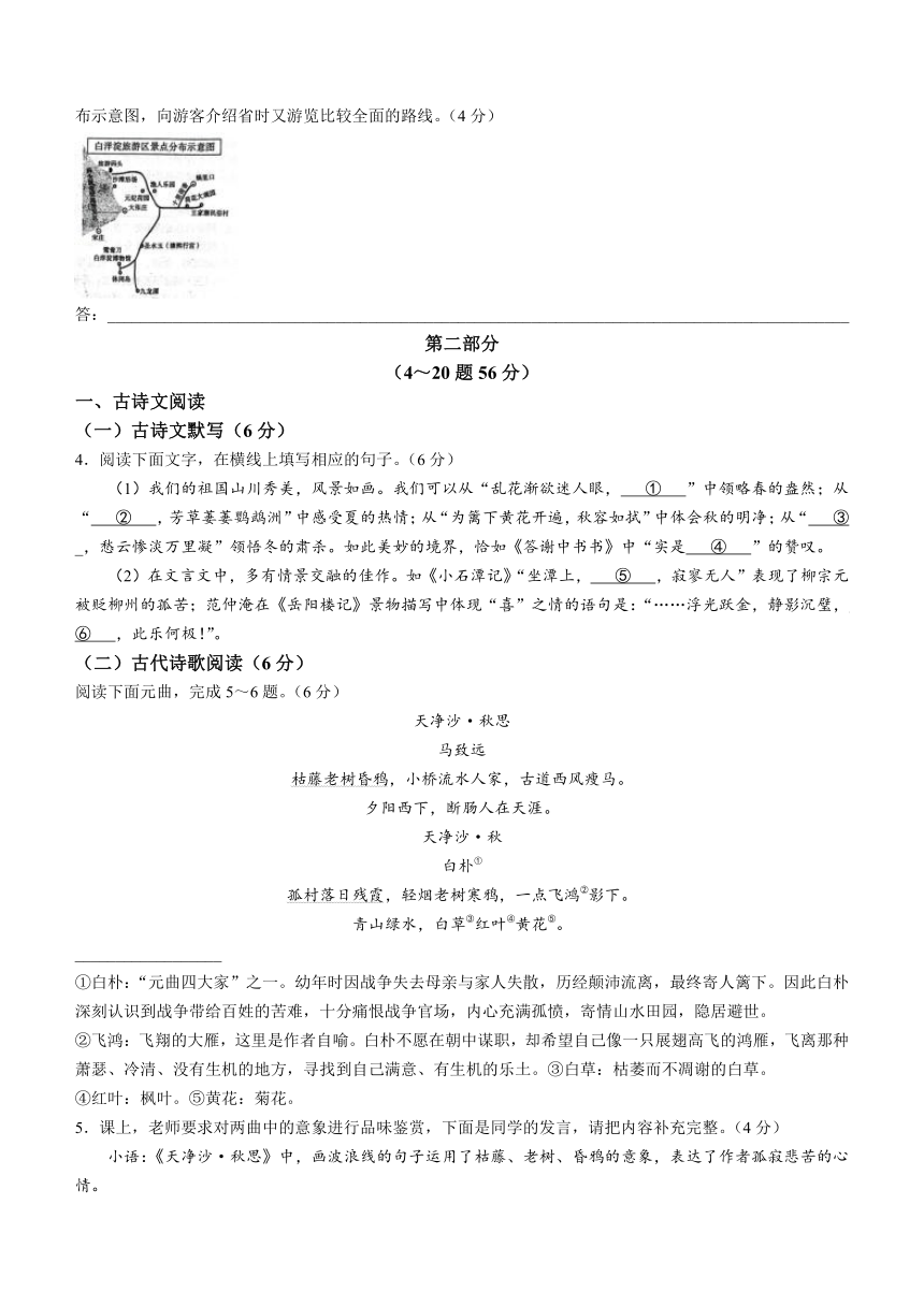 2024年河北省沧州市部分学校中考一模语文试题（含答案）
