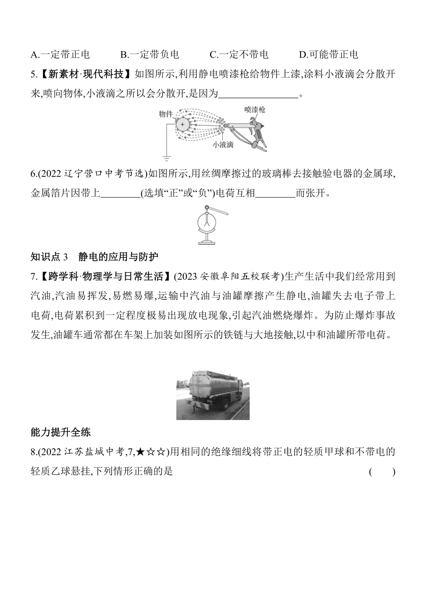 北师大版物理九年级全册11.3电荷素养提升练（含解析）