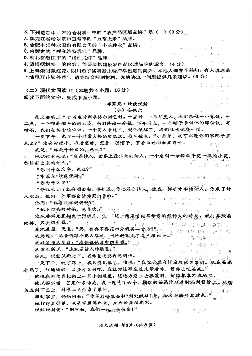 湖北省重点十一校2024届高三第二次联考语文试题（扫描版无答案）