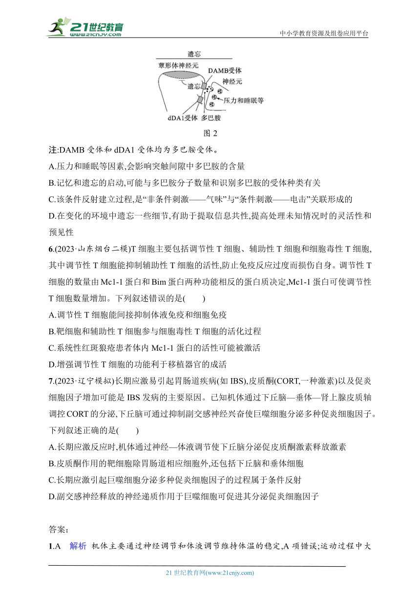 【备考2024】高中生物二轮专题练习  9.动物生命活动的调节（含解析）
