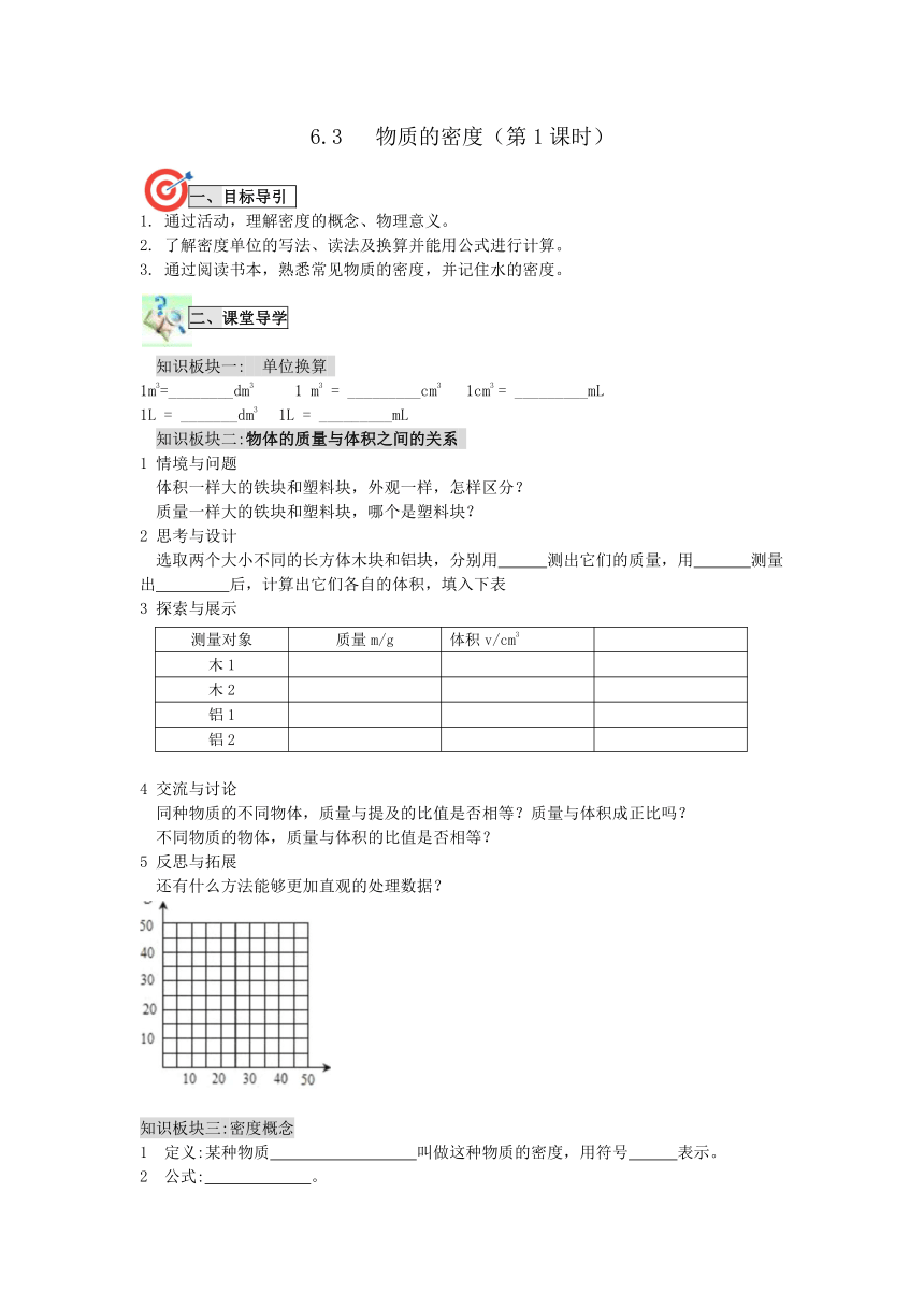 6.3物质的密度（3课时）导学案（无答案）2023-2024学年苏科版物理八年级下册