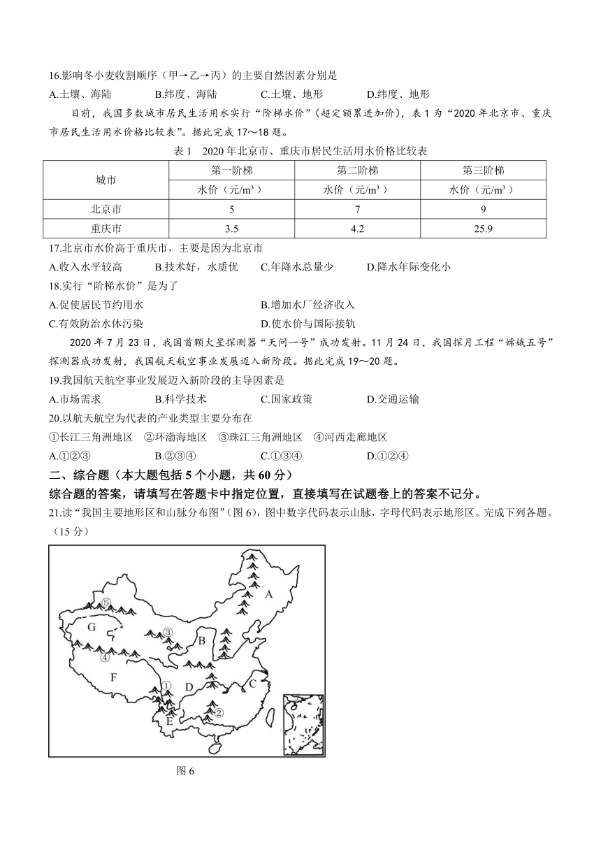 重庆市九龙坡区2020-2021学年八年级上学期期末地理试卷（含答案）