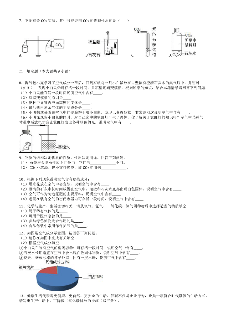 九年级化学人教版上册 6.3二氧化碳和一氧化碳（无答案）