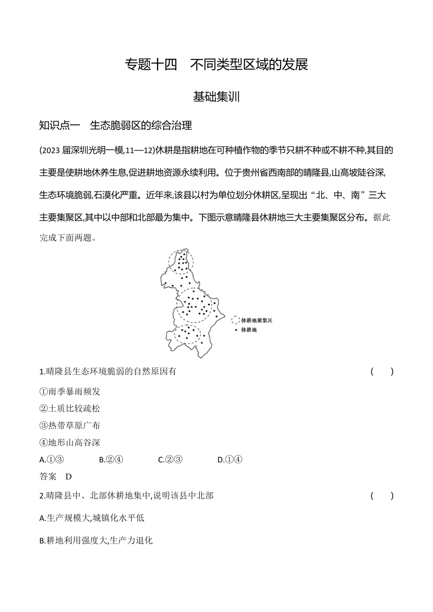 2024广东高考地理第一轮章节复习--专题十四不同类型区域的发展(含答案)