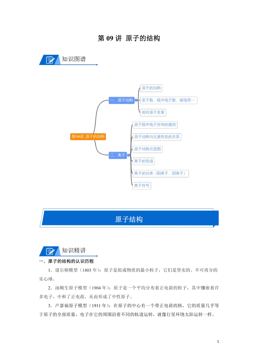 化学人教版九上同步讲义：第09讲_原子的结构（含答案)