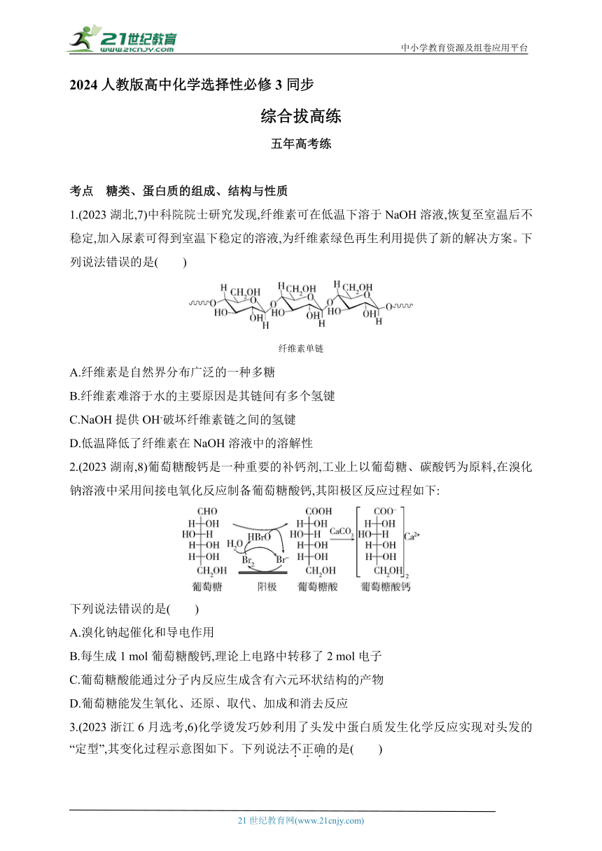 2024人教版高中化学选择性必修3同步练习题--第四章　生物大分子拔高练（含解析）