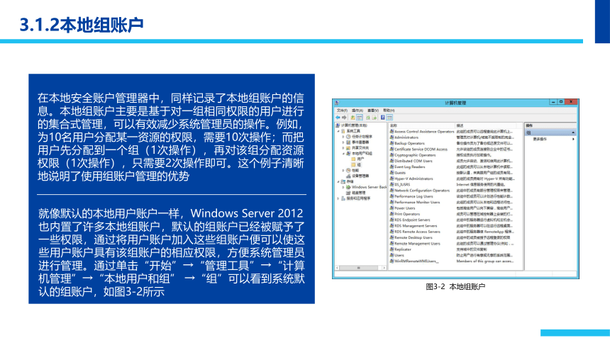 中职《Windows Server 2012网络服务器配置与管理》（石油社·2021）第三章用户和组的创建与管理 同步课件(共36张PPT)