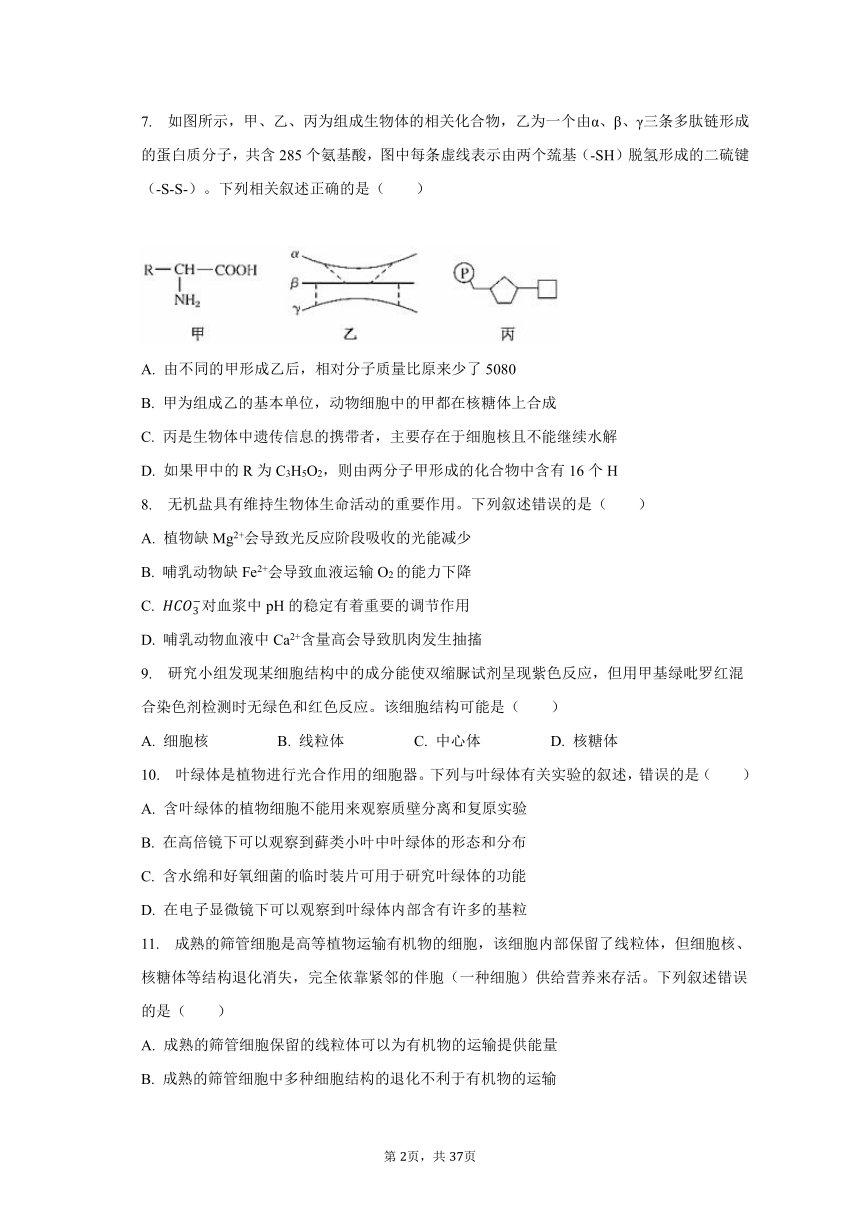 2023-2024学年四川省德阳五中高三（上）开学生物试卷（含解析）