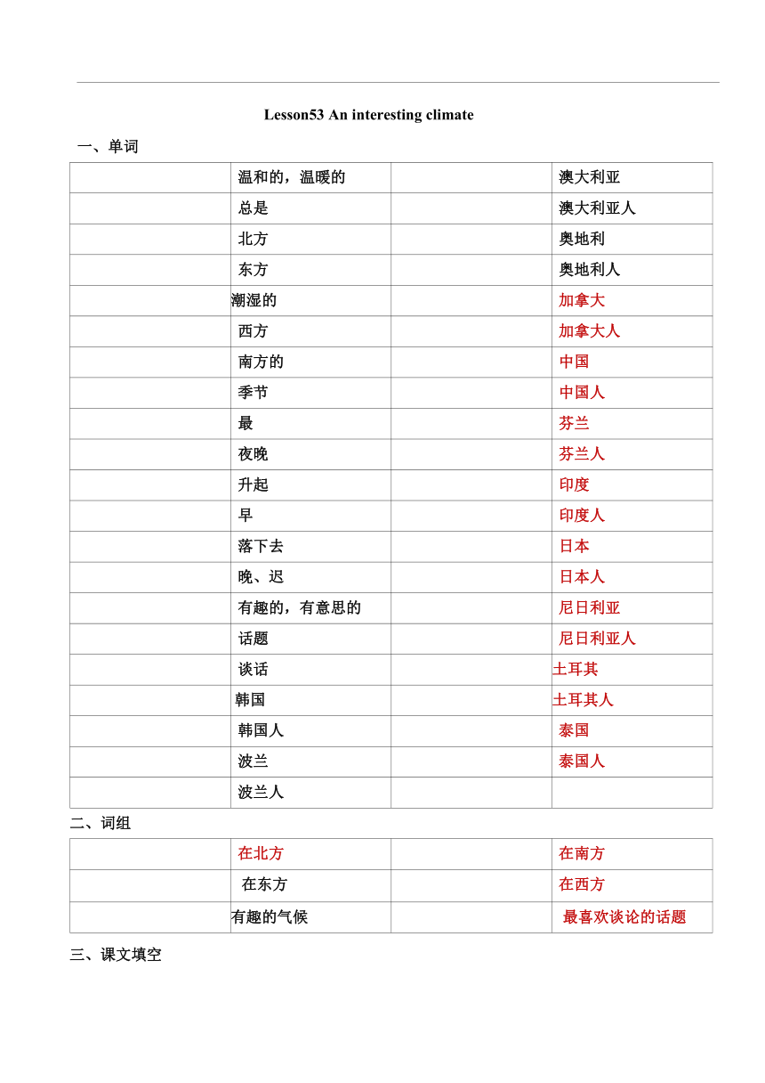 新概念英语第一册Lesson53-54练习（无答案）