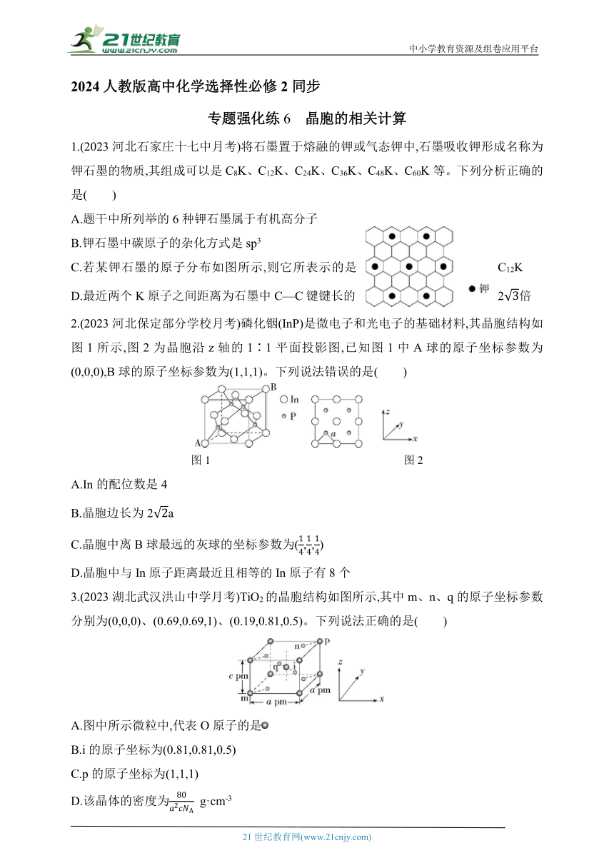 2024人教版高中化学选择性必修2同步练习题--专题强化练6　晶胞的相关计算（含解析）