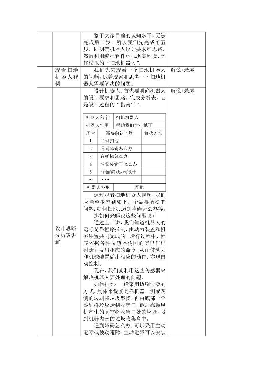 重大版六年级信息技术下册 《第7课 设计我们的机器人》（了解机器人的设计过程）（教案）