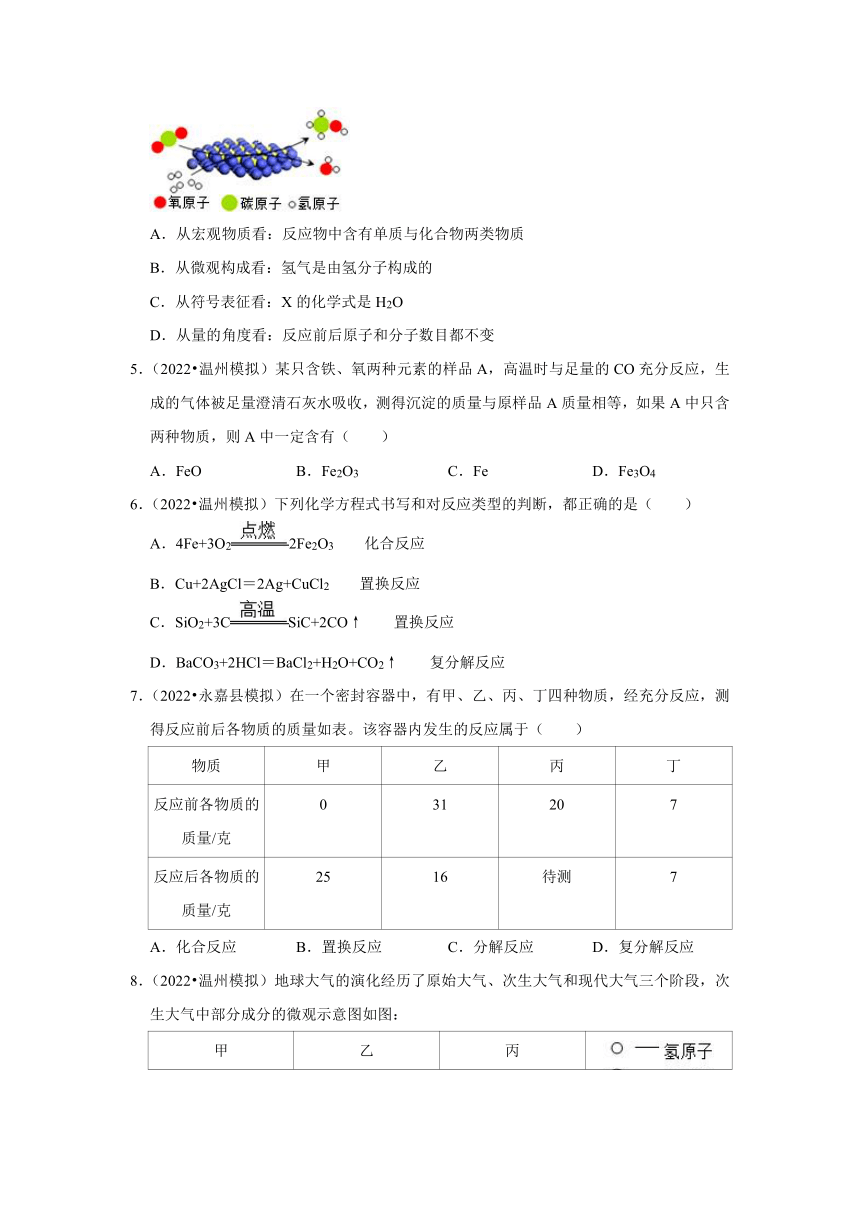 专题12质量守恒定律——2022-2023年浙江省温州市中考科学一模二模考试试题分类（含解析）