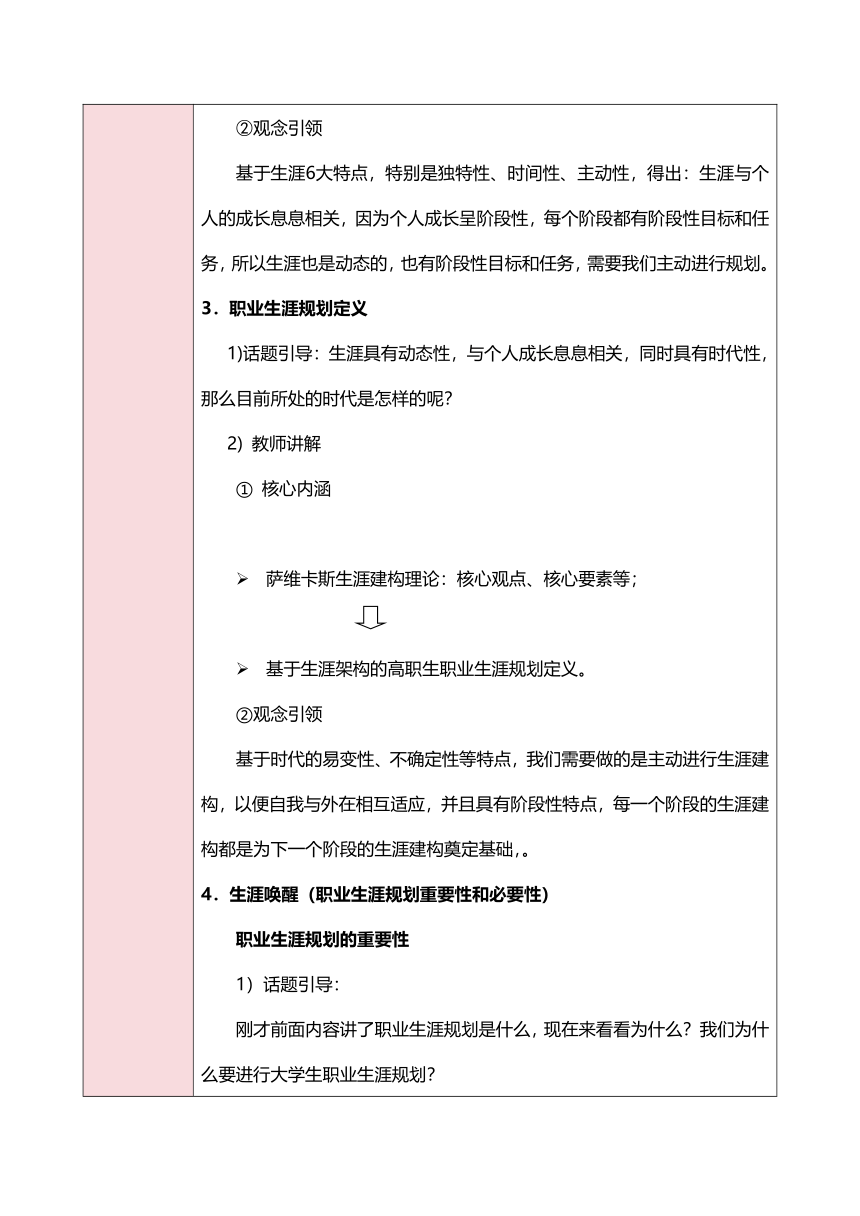 第一单元 职业生涯规划导论  教案（表格式）《职业生涯规划（第三版）》（高教版）